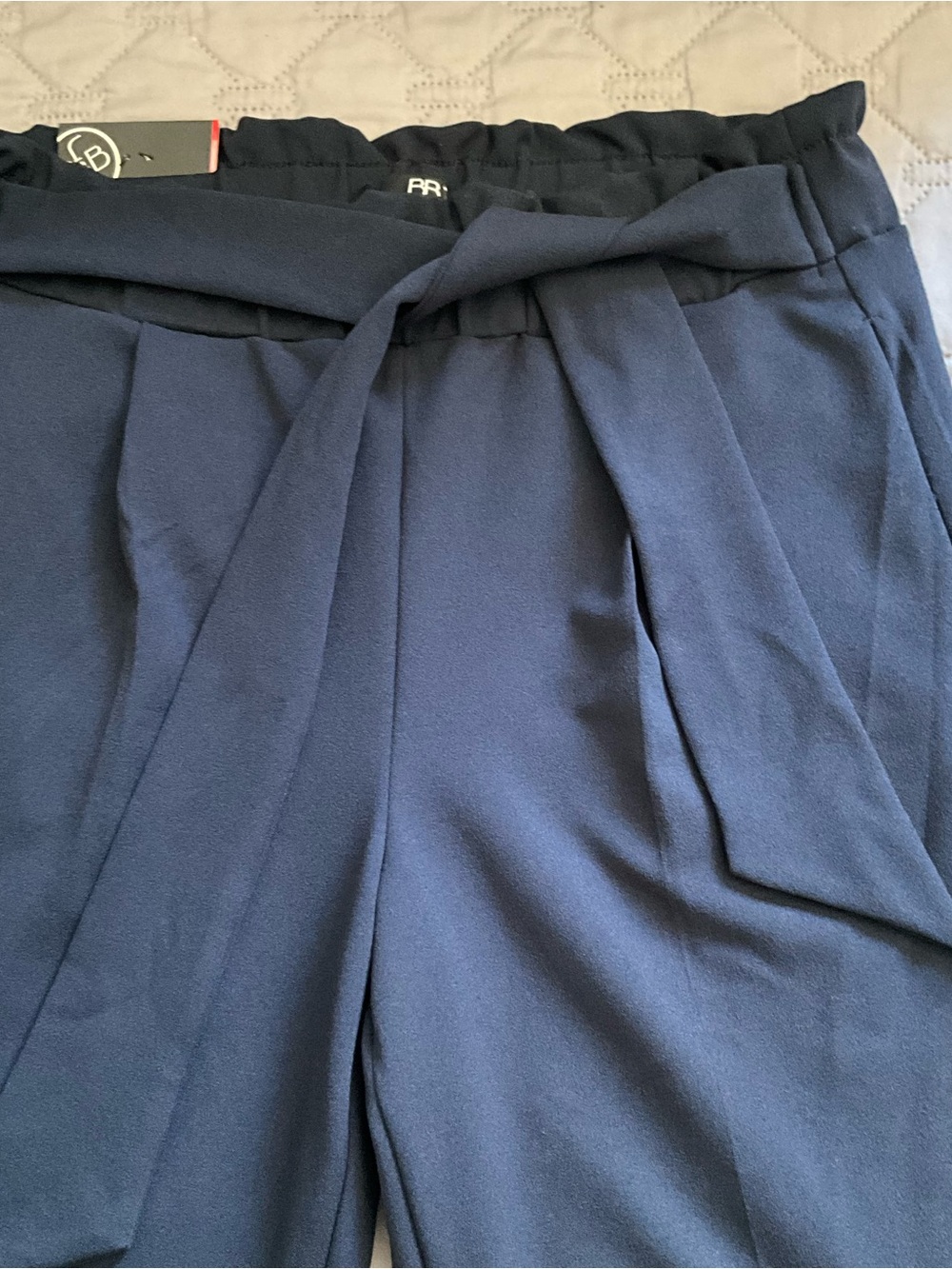 Paperbag Waist Tie Front Navy Trousers